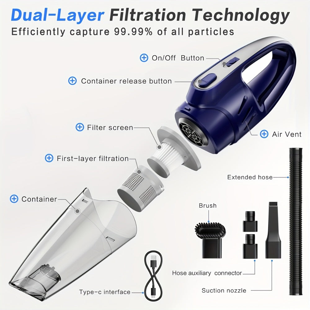 Model 807 Cordless Car Vacuum Cleaner with 6000Pa Pictured Rating, Five Accessories and Six Color Configurations