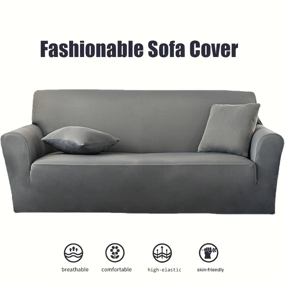 Sofa Cover Solid-Color Fitted Slipcover Options for 1, 2, 3 or 4-Seater Sofas and Separate Pillowcase