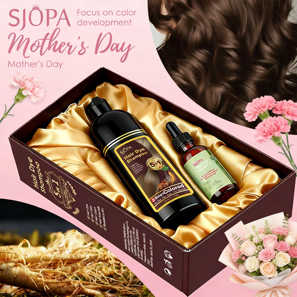 Natural Hair Dye Shampoo Kit 3-in-1 with Rosemary Oil & Squalane, Plant-Based Gray Hair Coverage