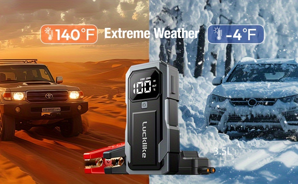 Battery Jump Starter 5000A 3000A Peak for Gas Diesel Engines QC3.0 18W Fast Charge USB-C Recharge for Garden, Patio and Yard Use