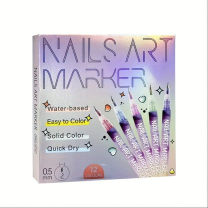 Nail Art Pens Set 12 Colors Quick Dry 3D Doodle Dot Stitching Nail Art Pen Kit – DIY Nail Design Tools