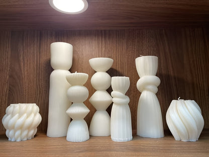 Ribbed Pillar Candles 7-Pack Large Soy Wax, Handmade Aesthetic Pillar Candle Set for Home Decor, Wedding Centerpiece
