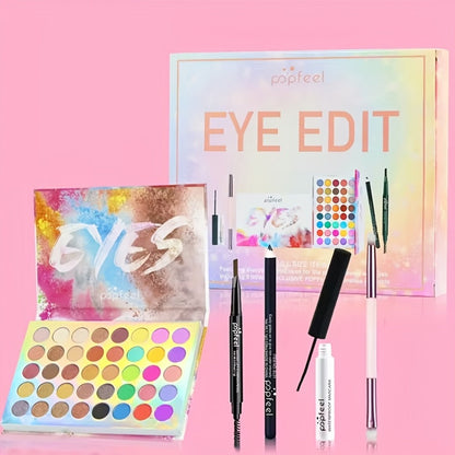 Makeup Gift Set POPFEEL 29-Color Eyeshadow Palette + Mascara + Eyeliner + Brow Pencil + Highlighter Powder + 7-Piece Brush Set | Complete