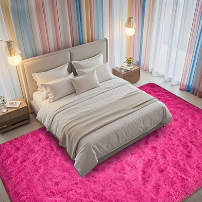 Area Rug Fluffy Faux-Fur Shag in Solid, Tie-Dye and Ombre Colors with Six available Room Sizes