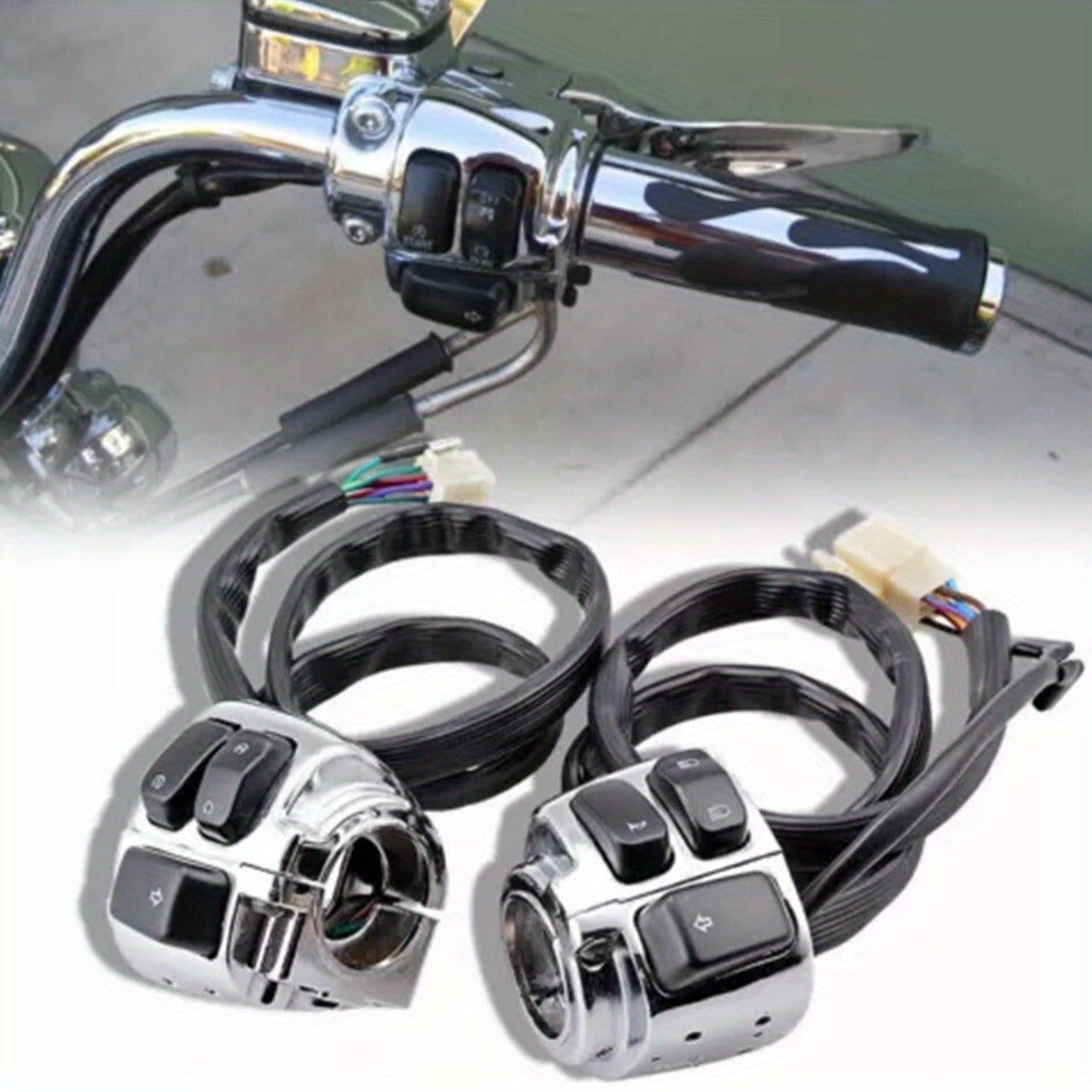 Harley Davidson Handlebar Control Switches with Wiring Harness, Chrome 1-Inch Left & Right Switch Kit for Sportster Softail Dyna V-ROD