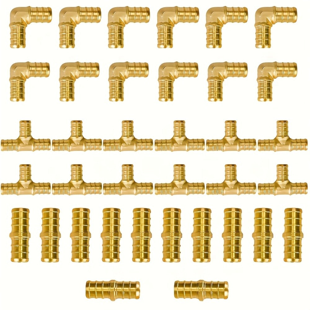 PEX Fittings Set 33pcs 1/2 Inch – Brass Crimp PEX B Fittings, 11 Each Elbow Tee Coupling, F1807 61