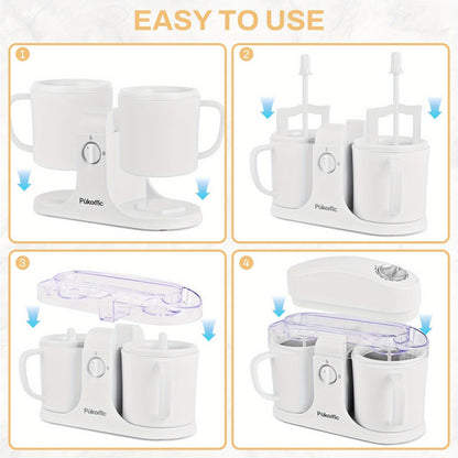 Ice Cream Maker Machine Dual Cup Self-Freezing, Make 2 Flavors Homemade Ice Cream Sorbet Frozen Yogurt at Once