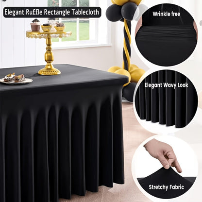 Tablecloth with Skirt for Rectangular Tables, Anti-Wrinkle Table Cover in Black, White & Red, Elegant Table Skirt for Wedding