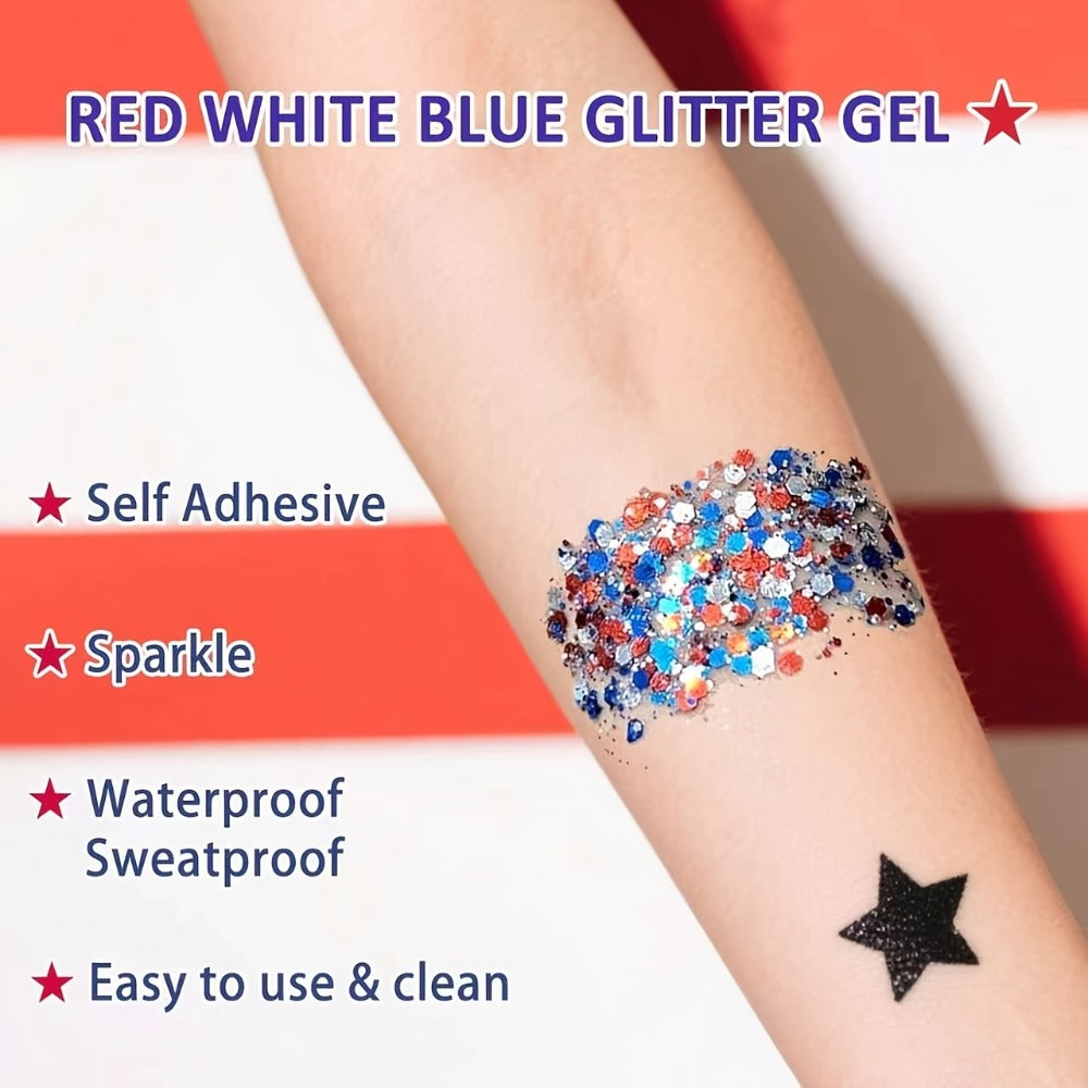 Glitter Makeup Stick Red & Blue Multi-Use Glitter Gel for Face Hair & Body – Patriotic American Flag Theme for July 4th Independence Day