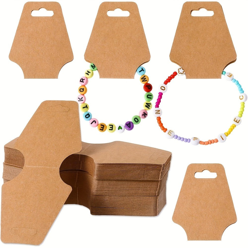 Jewelry Display Cards Wooden Self-Adhesive Kraft Backing | Rounded Corner Hang Tags for Necklaces Bracelets Keychains Boutique Packaging