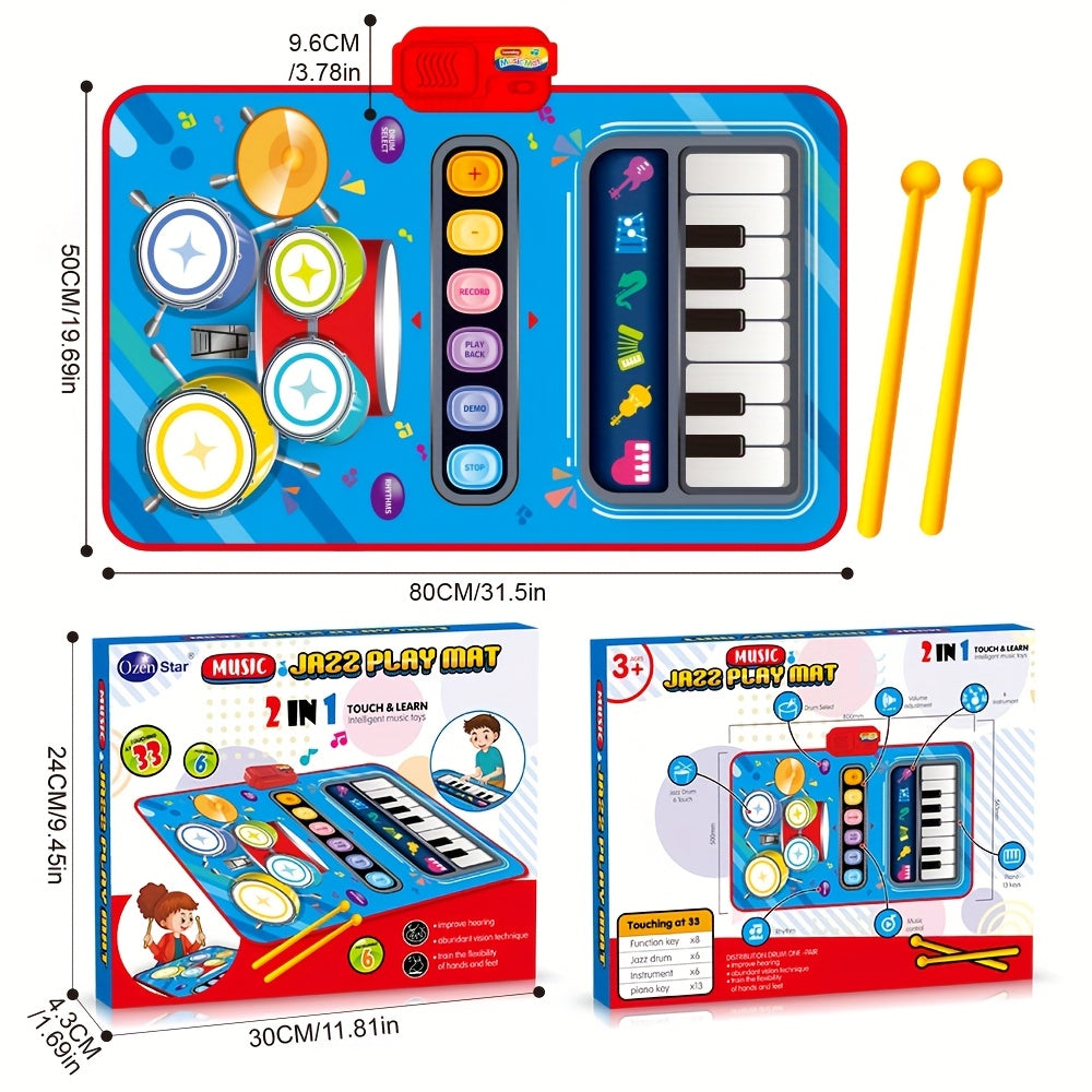 Kids Electronic Drum Music Mat, Multifunctional Musical Toy for Skill Development & Family Bonding