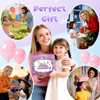 Kids Makeup Set for Girls, 2-in-1 Princess Makeup & Nail Art Kit, Pretend Play Cosmetics with Nail Polish