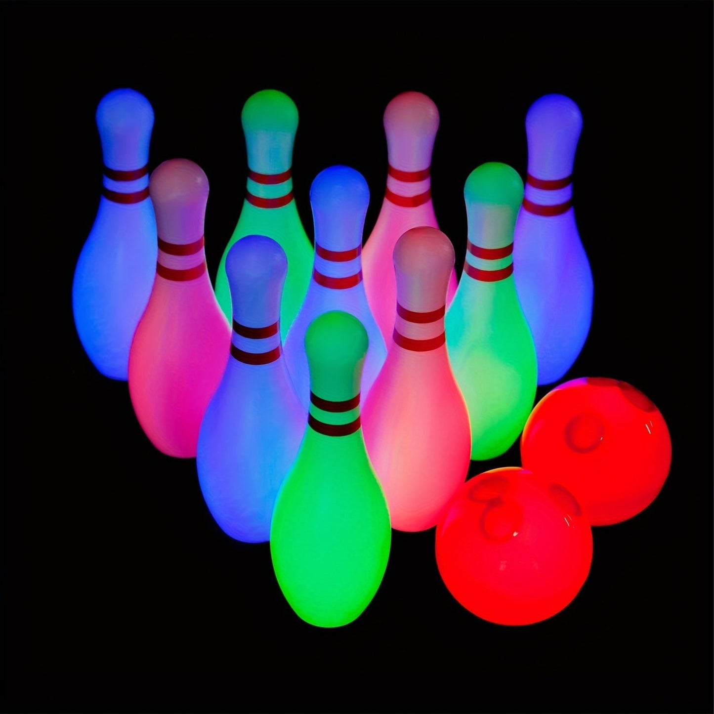Light-Up Kids Bowling Set with 10 Pins & 2 Balls – Glowing Indoor Outdoor Bowling Game for Boys & Girls, 7.87-Inch Tall Pins