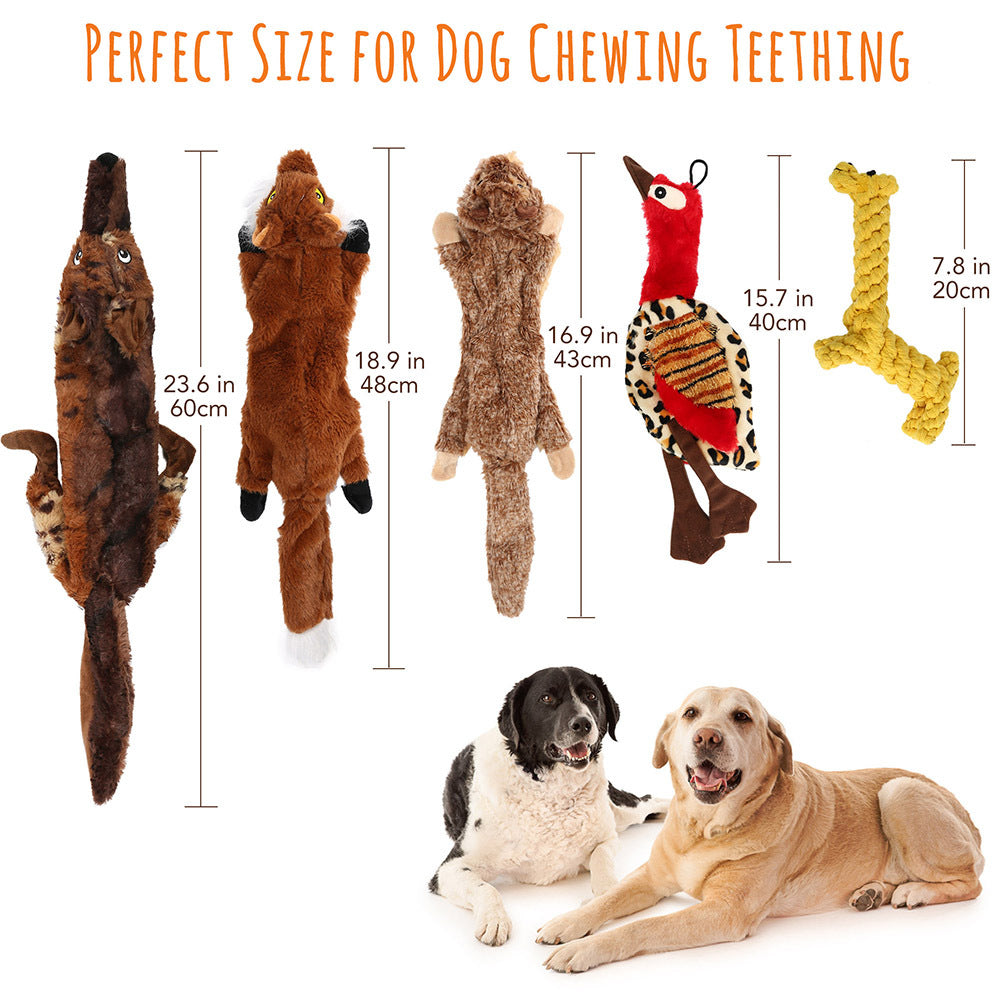 Squeaky Dog Toys 5-Pack No Stuffing Plush Chew Toy Bundle – Durable Animal Toys for Small Medium Large Dogs
