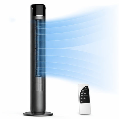 36-Inch Floor-Standing Tower Fan with Remote Control, 9.84-Inch Base and Titanium Gray or Black Finish