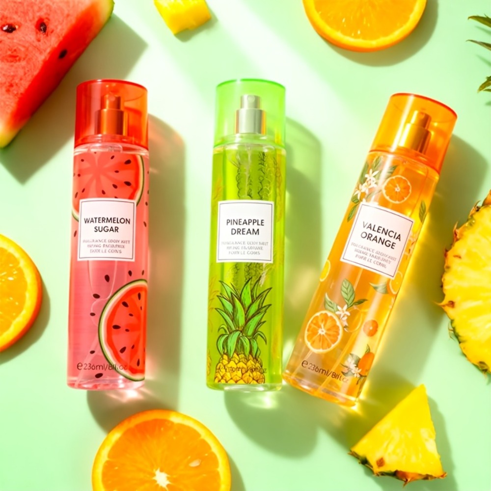 Two-Piece Fruit Scent Body Mist Set, 8 fl oz / 236ml Bottles in Nine Exact Matching Scent Options