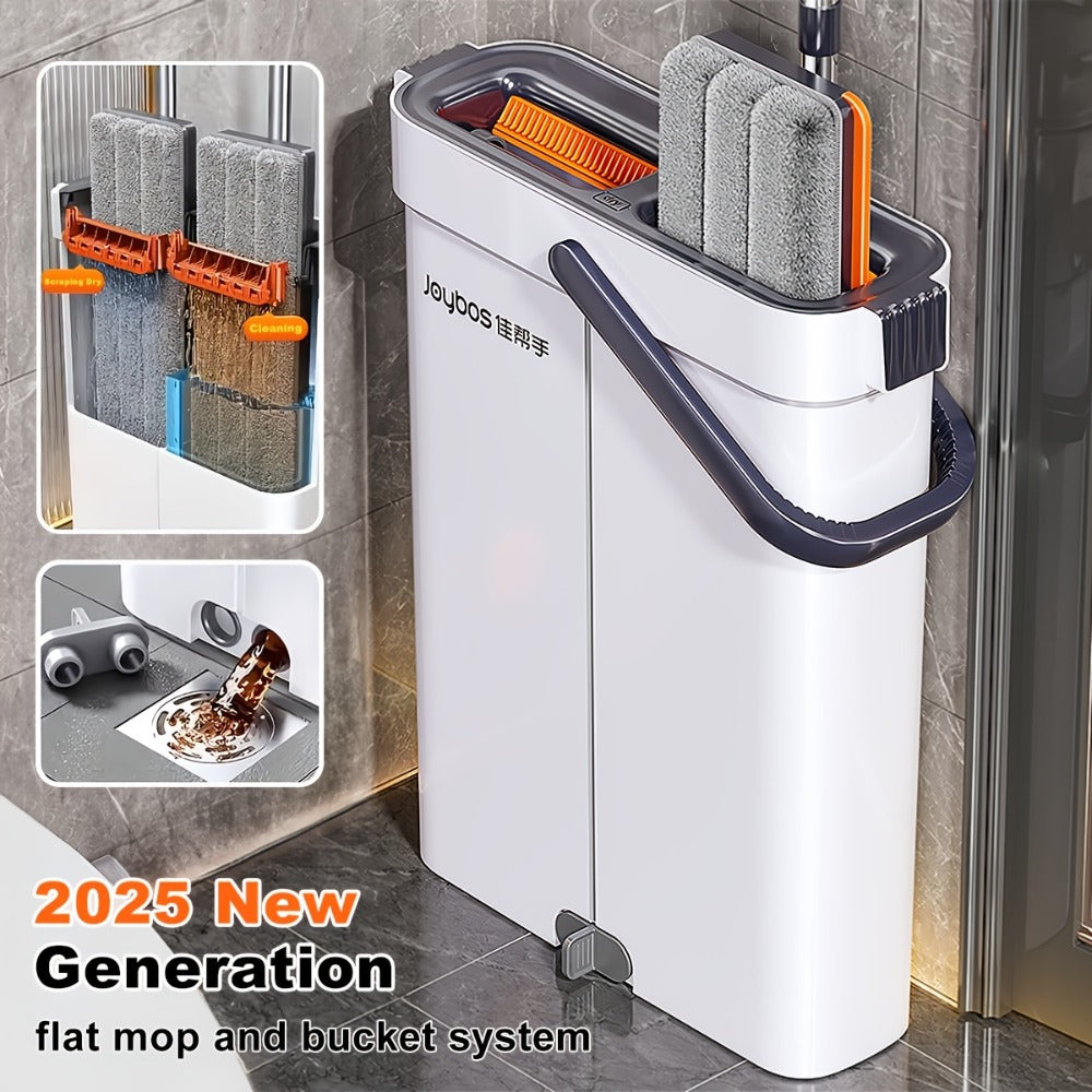 Flat Mop and Bucket System with Washable Reusable Microfiber Pads Dual Bucket Wringer Wet Dry Floor Mop for Hardwood Tile Marble Wall