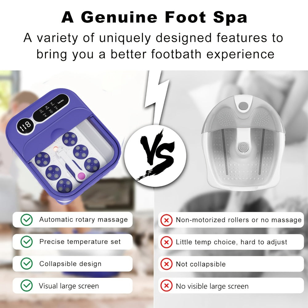 Foot Spa Massager Collapsible with Heater & Temperature Control – Foot Bath with Bubbles, 6 Massage Rollers, Vibration