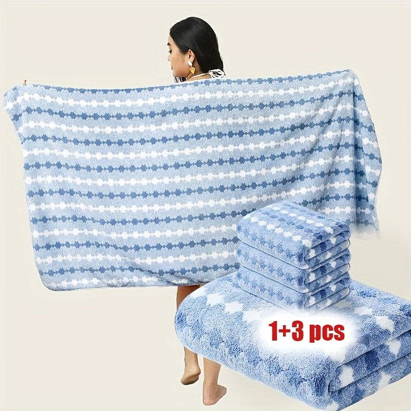 Bath Towels Set 4 Piece 300GSM Soft Towels in Orange, Green, Blue, Purple or Pink for Home and Guest Use