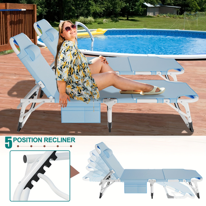 Folding Chaise Lounge Chair for Outdoor Tanning – 5-Position Adjustable Sunbathing Lounger with Face Hole for Pool, Beach & Backyard
