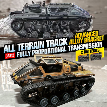 Full-Proportional RC Tracked Tank with LED Lights, Alloy Door Open Military War Vehicle Off-Road Remote Control Tank for Kids Adults