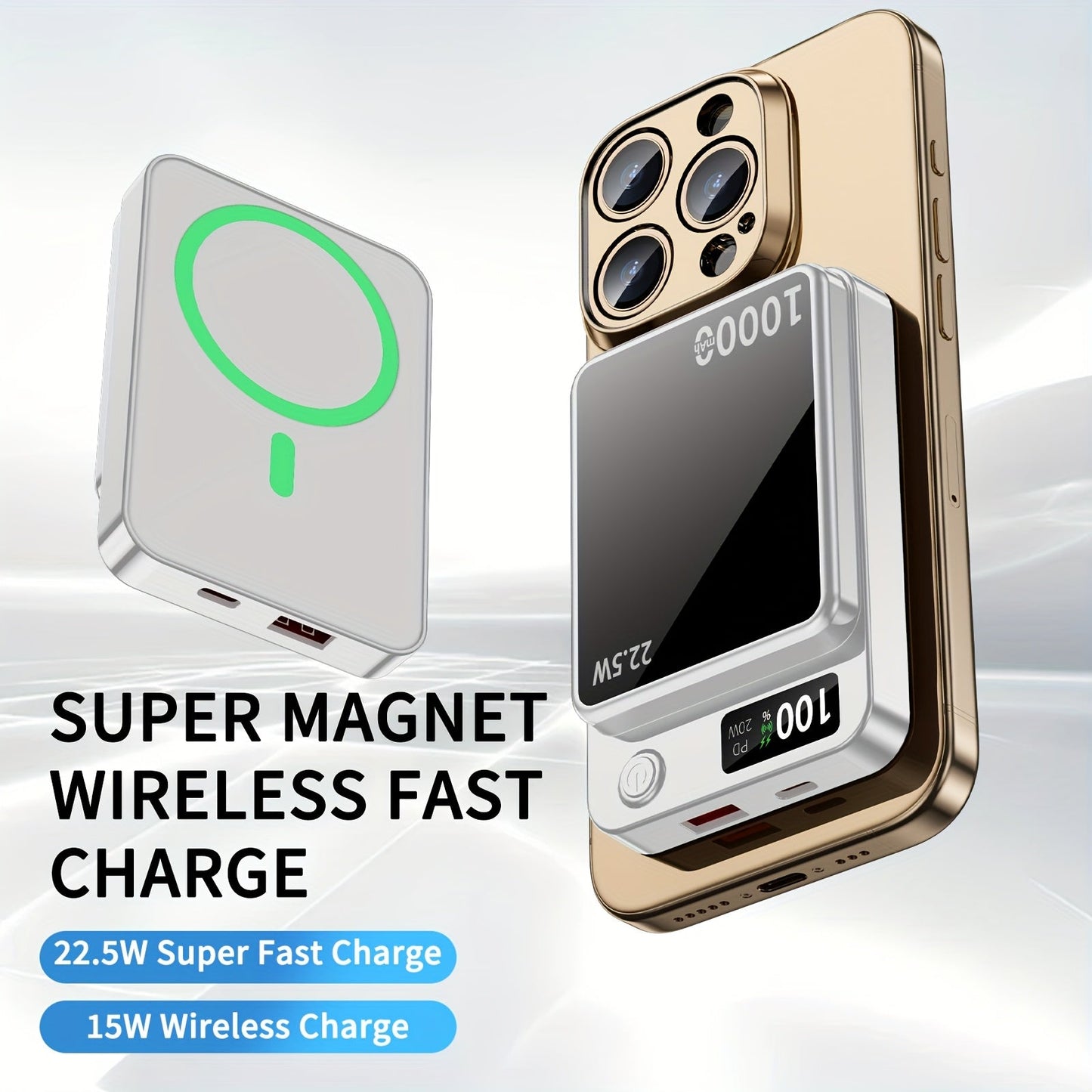 Magnetic Wireless Power Bank 10000mAh MagSafe Compatible 22.5W USB-C Fast Charging with LED Display