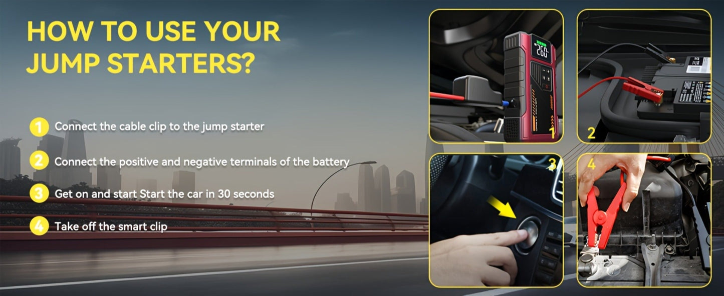 12V Jump Starter with 4000A Marking, 150 PSI-Labeled Air Compressor, Digital Pressure Display and Two Black Color Options
