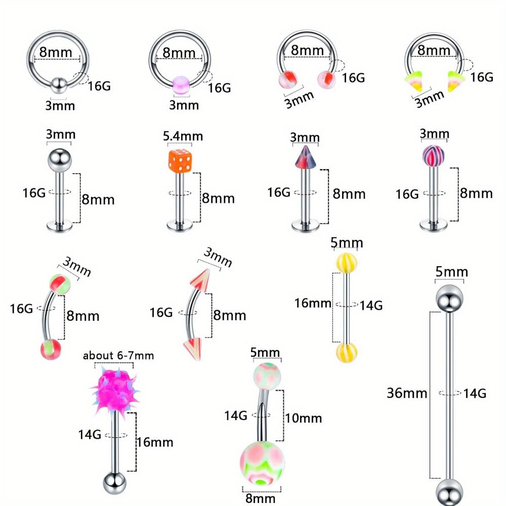 160pcs Body Piercing Kit with Piercing Gun, Professional Jewelry Set for Ear, Nose, Lip & Belly with Stainless Steel & Acrylic Studs