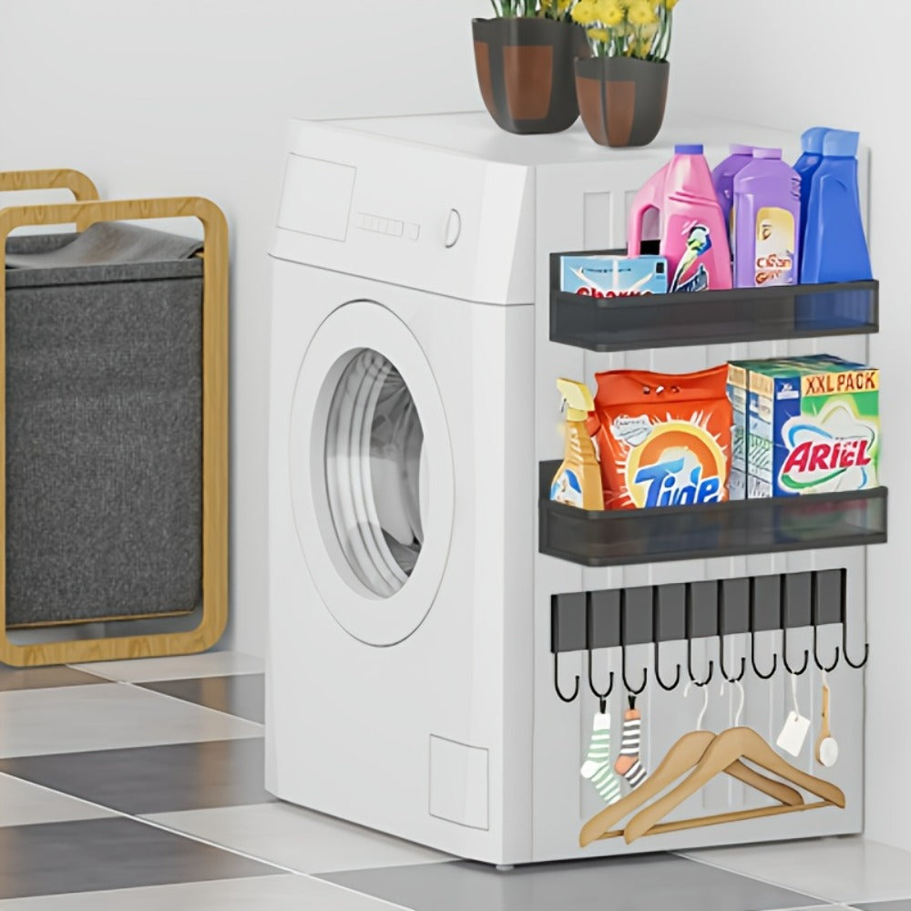 Kitchen Organizer Magnetic Refrigerator Shelf 4-Piece Set with Hooks for Metal Appliance Surfaces