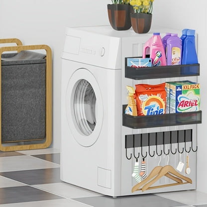 Kitchen Organizer Magnetic Refrigerator Shelf 4-Piece Set with Hooks for Metal Appliance Surfaces