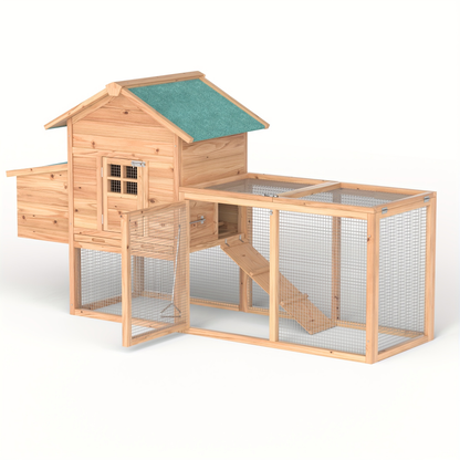 Wooden Rabbit Hutch Outdoor Chicken Coop with Run Nesting Box Ramp Sliding Tray Asphalt Roof Fir Wood for Garden, Patio and Yard Use