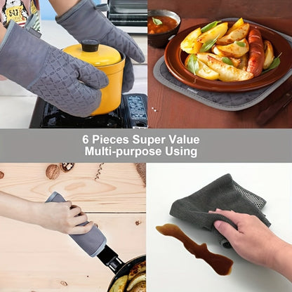 Oven Mitts and Pot Holders Set 6 Piece Heat Resistant Kitchen Gloves Cooking Mitts with Potholder