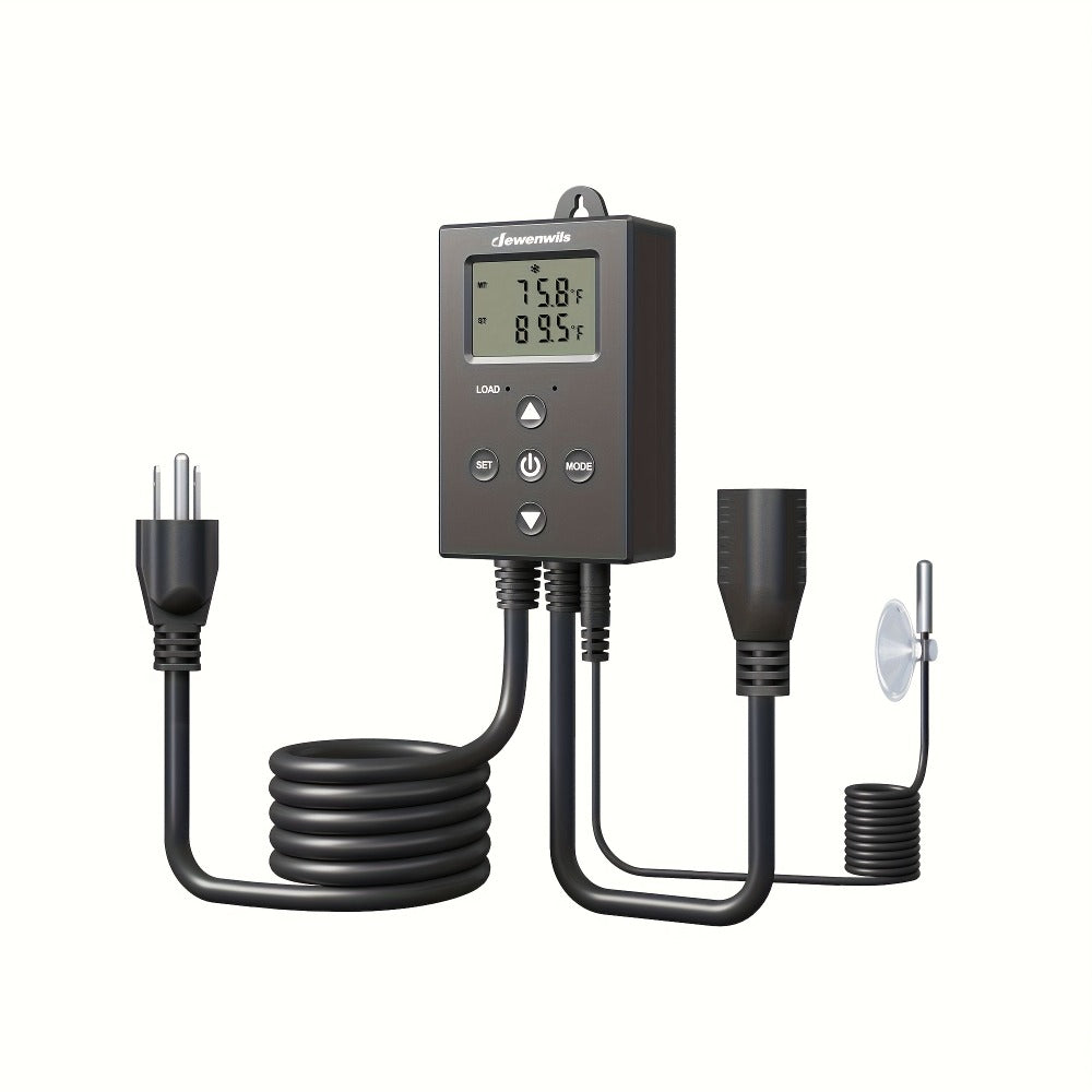 Digital Temperature Controller Thermostat Outlet Heating Cooling Mode 14°F-140°F LCD Display Buzzer for Garden, Patio and Yard Use