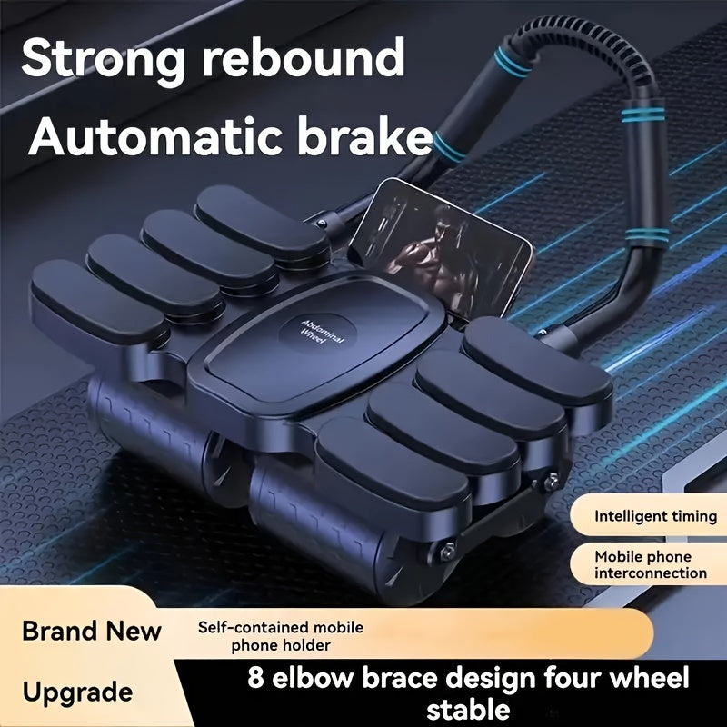Ab Wheel Roller Automatic Rebound 8-Elbow Design, Core & Full Body Workout Abdominal Wheel with Phone Holder
