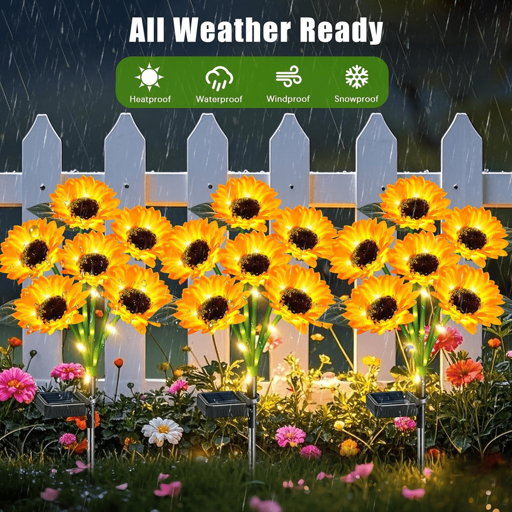 Solar Garden Lights 15-Head Sunflower Stakes with IP65 Rating and Ground-Stake Installation