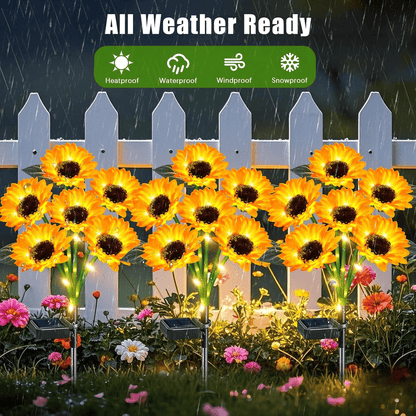 Solar Garden Lights 15-Head Sunflower Stakes with IP65 Rating and Ground-Stake Installation