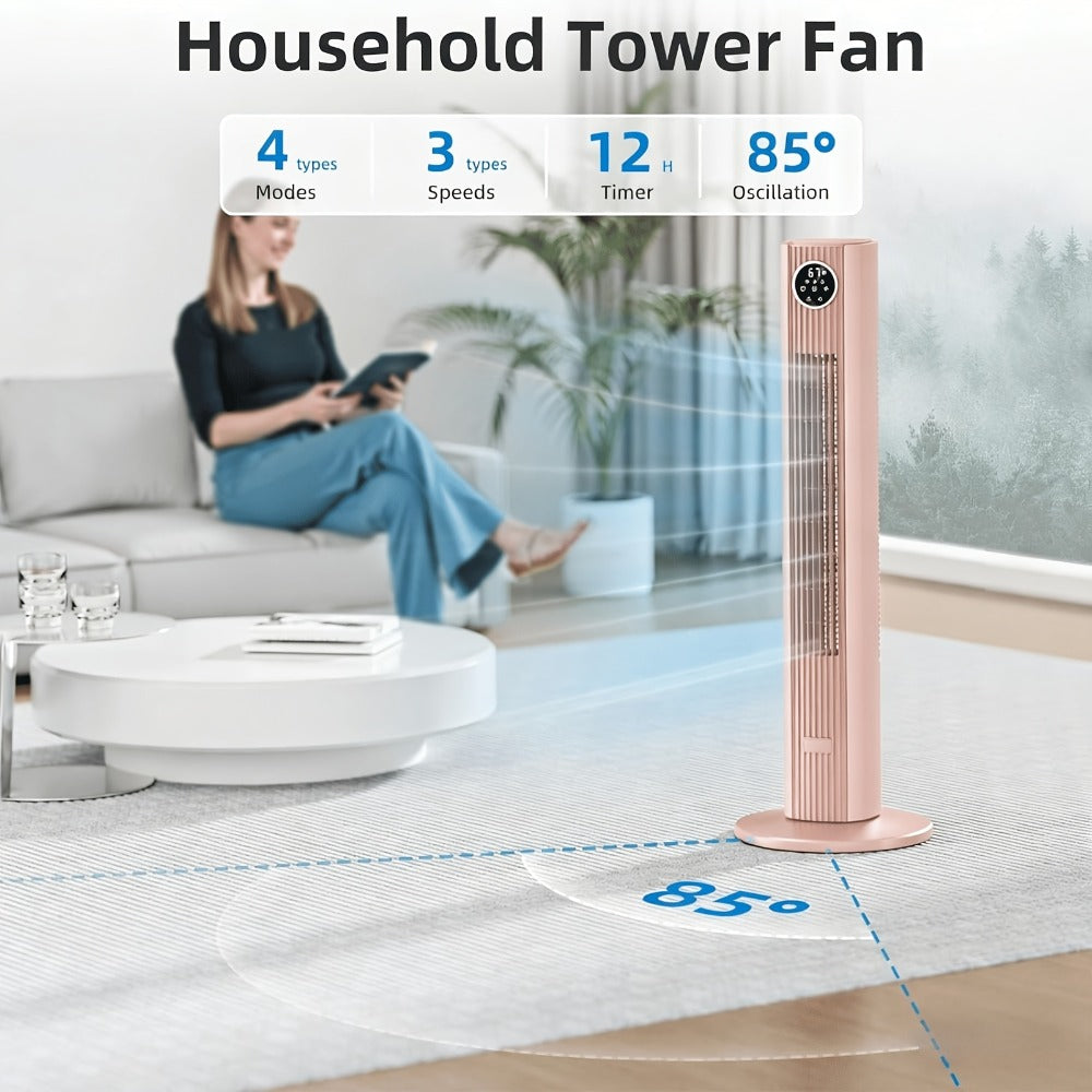Tower Fan 35-Inch Bladeless 85° Oscillating Standing Floor Fan 3-Speed Quiet Cooling with 12H Timer for Bedroom Office Living Room Home