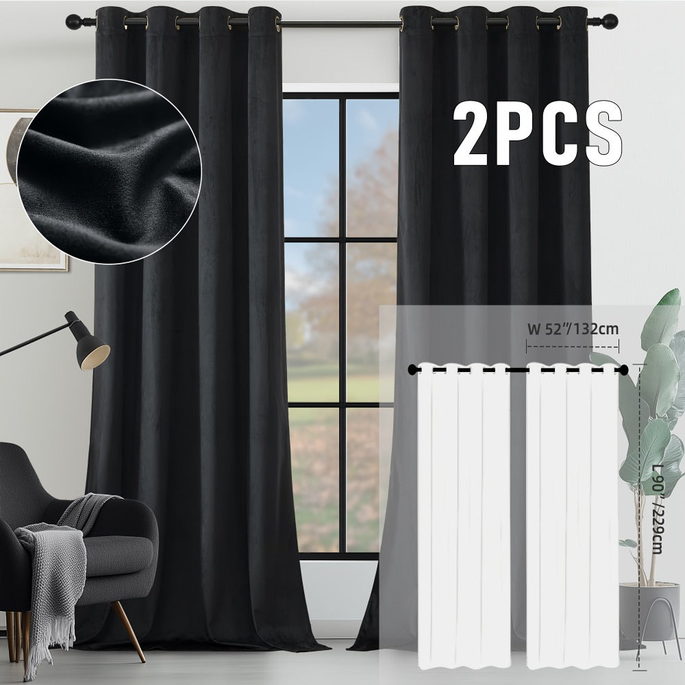 Velvet Room Darkening Curtains 2 Panels, Grommet Top Thermal Insulated Soundproof Blackout Curtains for Living Room Bedroom