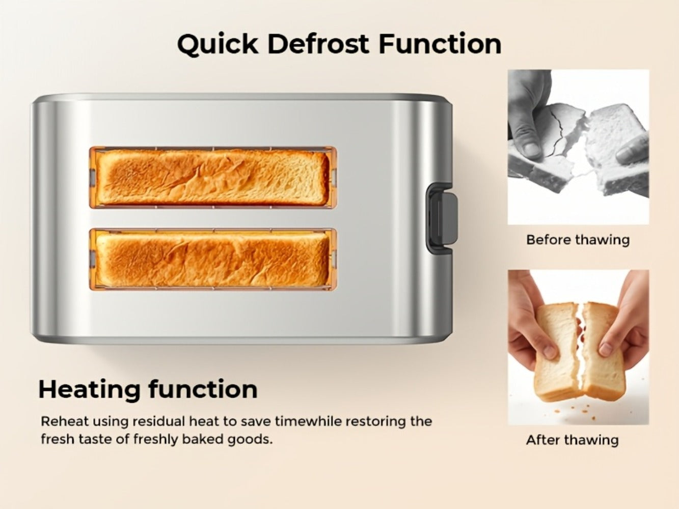 Toaster 2-Slice Stainless Steel Smart Touchscreen, 5 Bread Types, 6 Browning Levels, Wide Slots, Temperature Control