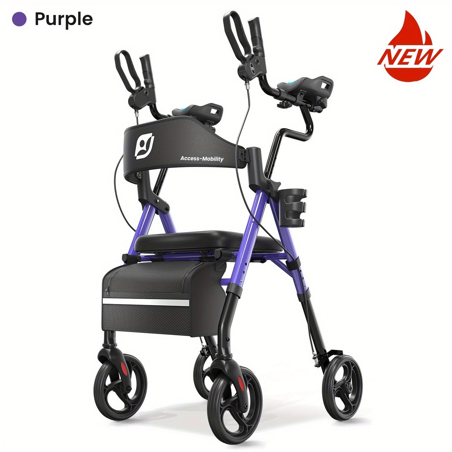 Rollator Walker for Seniors Foldable with 8-Inch Big Wheels, Durable Aluminum Rolling Walker with Backrest & Dual Adjustable Height