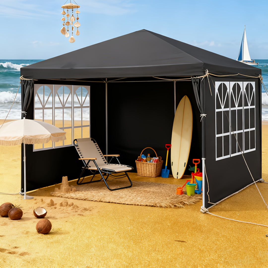 PE Fabric 10x10ft Canopy Tent with No-Wall, Three-Sidewall or Four-Sidewall Package Options