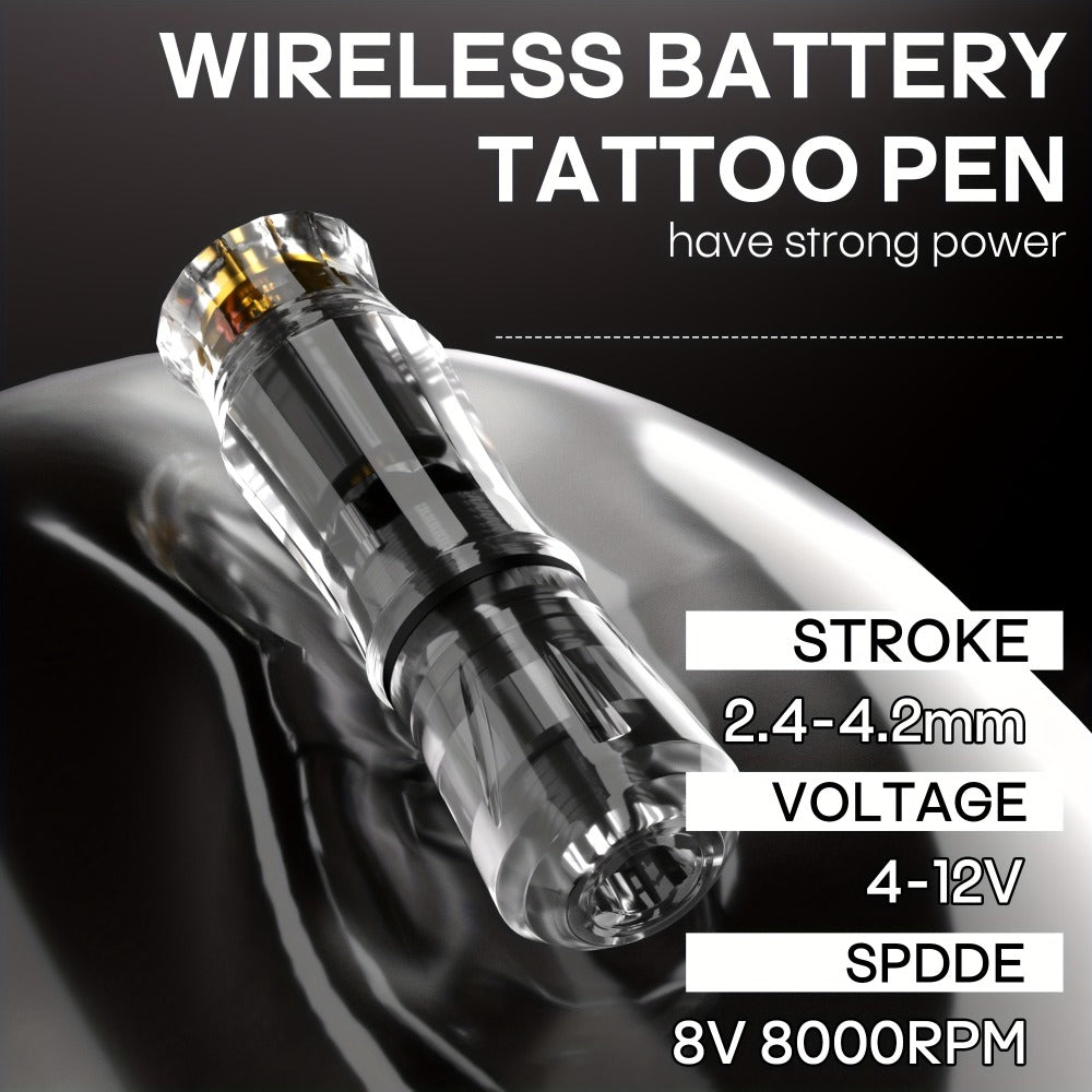 Tattoo Machine Kit POSEIDON PS090-161 Wireless Rotary Pen with 1400mAh Battery, Display, 10 Cartridges and 6 Inks
