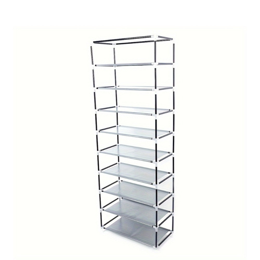 Covered Ten-Layer Shoe Organizer with Nine Cubbies in Grey or Burgundy Fabric Checkout Colors