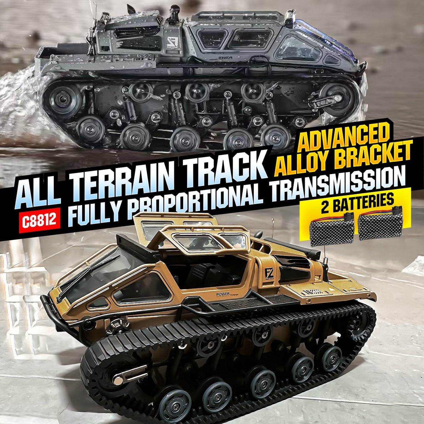 Full-Proportional RC Tracked Tank with LED Lights, Alloy Door Open Military War Vehicle Off-Road Remote Control Tank for Kids Adults