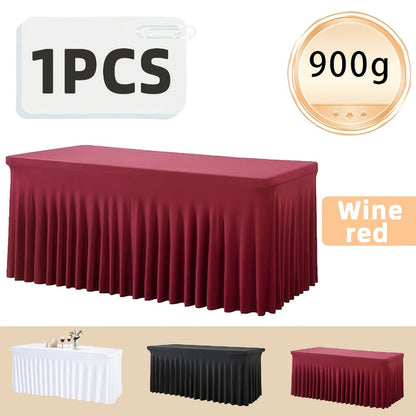 Tablecloth with Skirt for Rectangular Tables, Anti-Wrinkle Table Cover in Black, White & Red, Elegant Table Skirt for Wedding