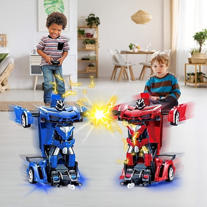 Remote Control Car, 1:18 Transforming Robot Model with One-Button Change, LED Lights, 360° Drift and Four Colors