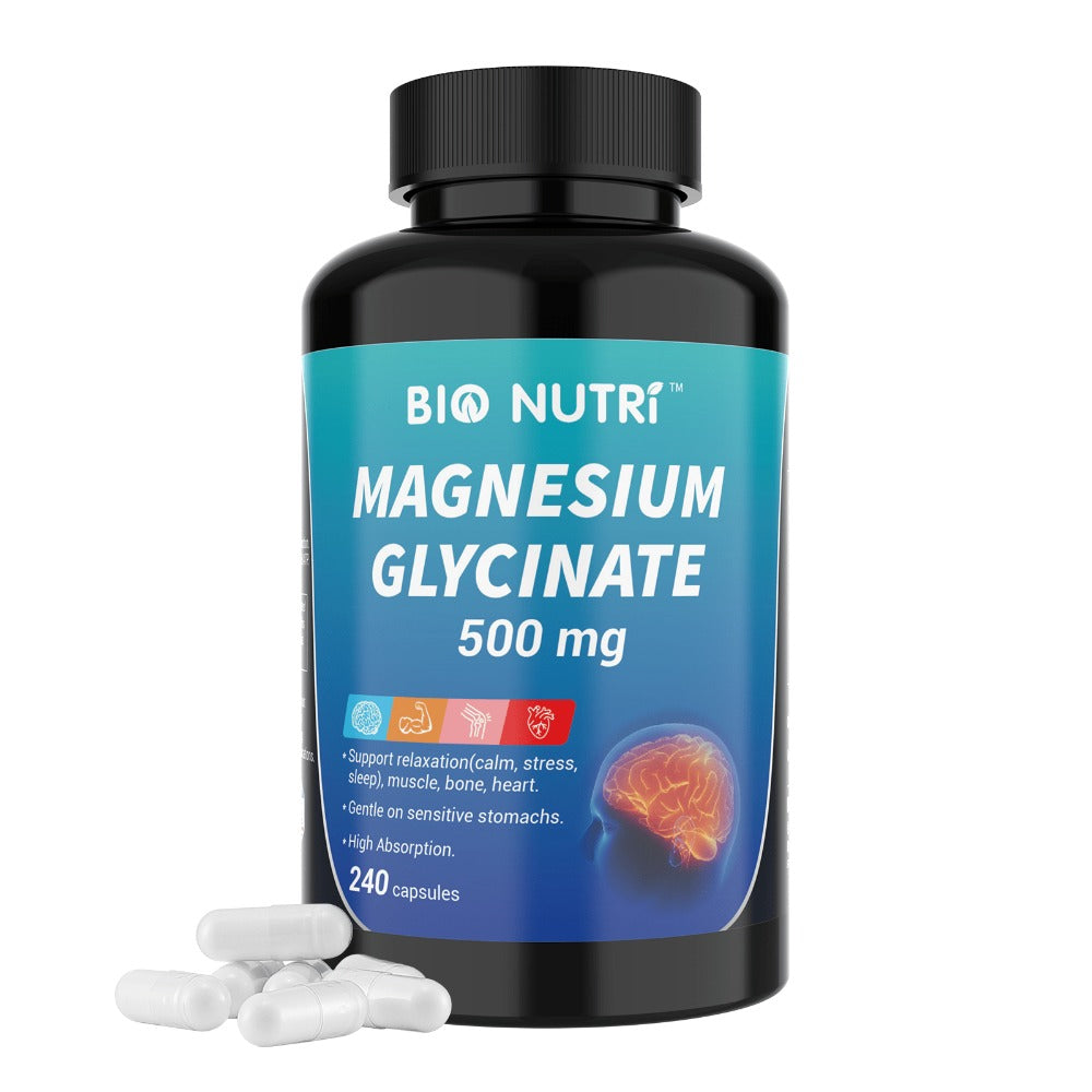 Magnesium Glycinate 500mg Chelated Capsules, Deep Sleep, Stress & Relaxation Supplement for Women & Men