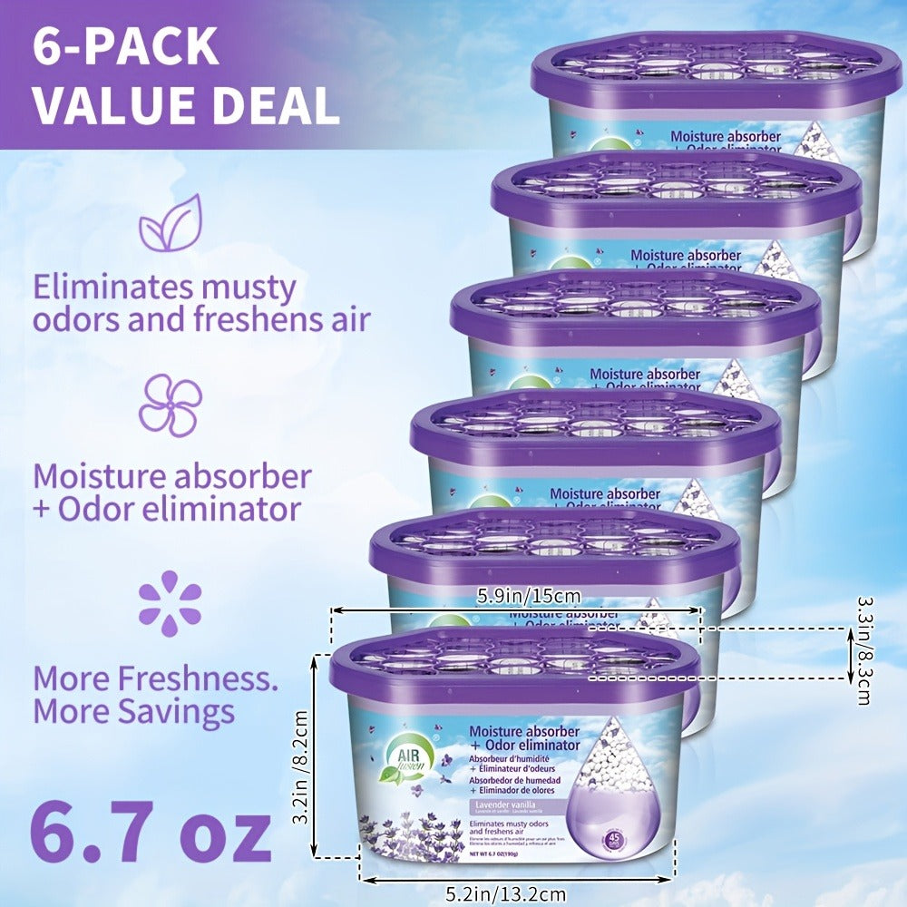 Portable Dehumidifier Boxes 6-Pack, Moisture Absorber & Odor Eliminator for Closets, Bathrooms, RVs