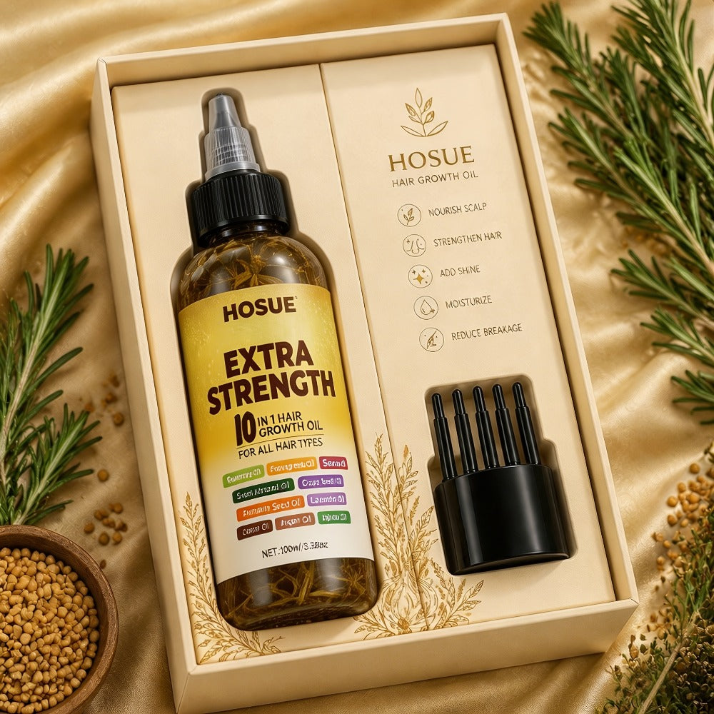 Hair Growth Oil 10-in-1 Botanical Herbal Blend Batana Rosemary Fenugreek Castor Red Onion Ginseng Turmeric Pumpkin Seed Nourishes
