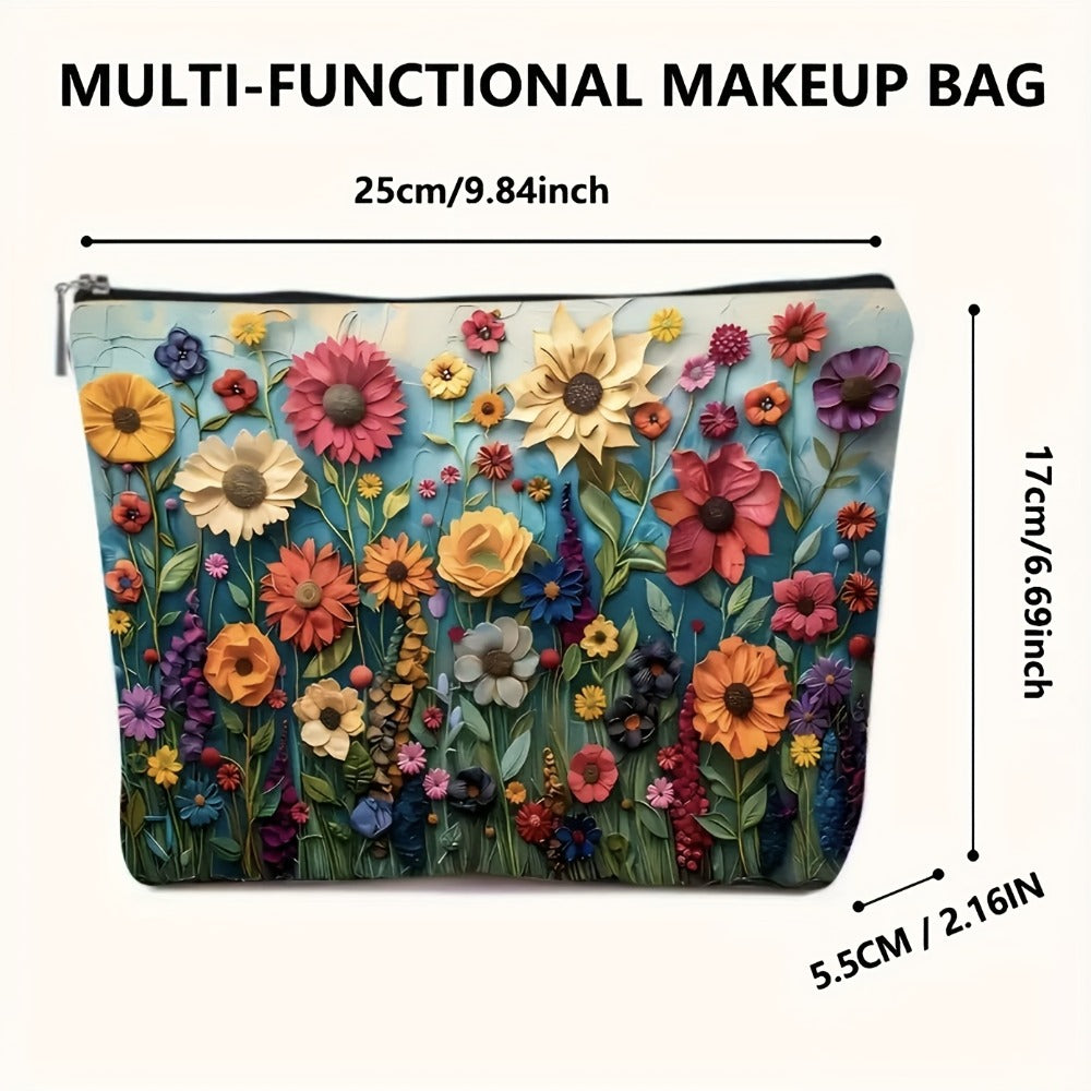Makeup Bag Four-Piece Daisy Floral Foldable Zipper Pouch Set for Travel, Vanity and Everyday Beauty Storage
